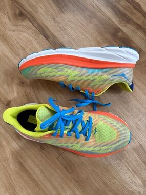 Hoka Neon Yellow & Blue Running Sneakers with Orange Trim